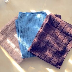 Dish Towels - New Set of 3 - Microfiber - Blue Brown Beige, 100% Polyester